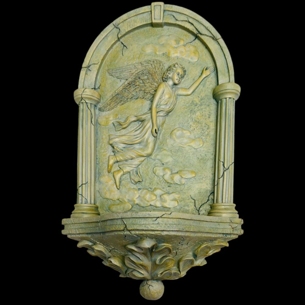 Art Nouveau Wall Plaque Angel Candle Holder Resin Plaster Serenity Decoration - Picture 2 of 14